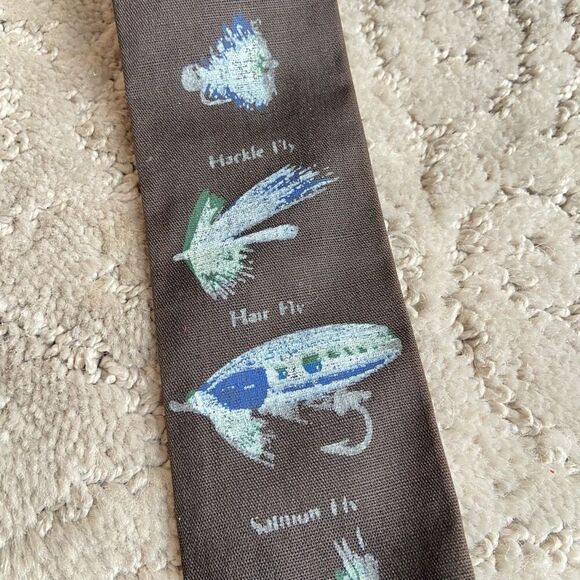 Rooster Collectable Vintage Handprinted Skinny Square Fly Fishing Tie Father's D - Picture 5 of 5